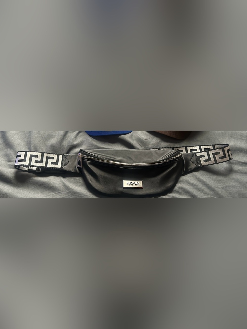 Versace Black Toiletry Bag with Silver Plaque